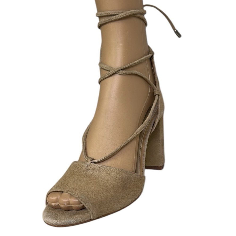 Gianni Bini Keelin Neutral Suede Leather Lace Up Block Heel Sandals Womens 7